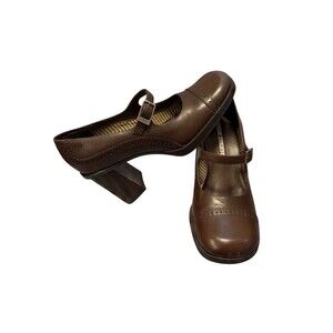 Vtg TOMMY HILFIGER Brown Leather Heels MARY JANE Y2K Ankle Strap Womens Sz 8.5